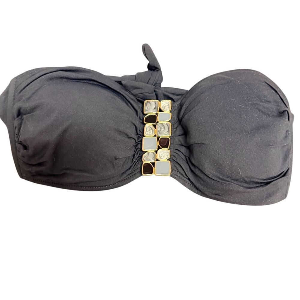 La Blanca Black Strapless Bikini Top with Gold Accents